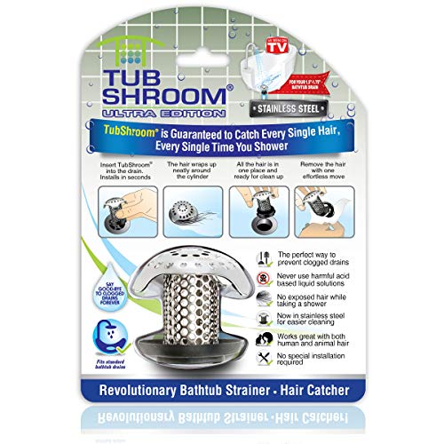 TubShroom Ultra Revolutionary Bath Tub Drain Protector Hair Catcher/Strainer/Snare Steel, Stainless Single Pack