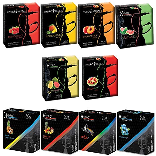 Hydro Herbal Shisha LOT of 10 50g Boxes. Assorted Flavors. 500g Total