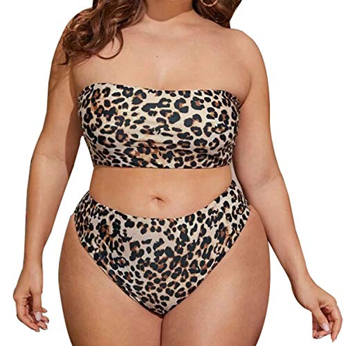 Yii ouneey Women Plus Size Bikini Sets Two Piece Snake Print Swimsuits High Cut Bandeau Ladies Swimwear Bathing Suit (XXL, Leopard)