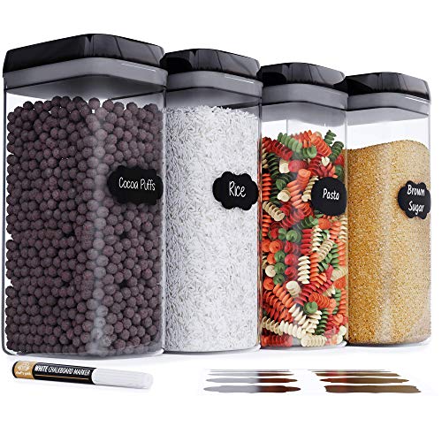 Chef's Path Airtight Extra Large Food Storage Container - 4 PC Set/All Same Size - Kitchen & Pantry Organization - Ideal for Cereal, Spaghetti, Noodles, Pasta & Flour - Plastic Canisters with Lids