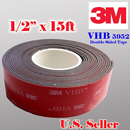 3M Genuine 1/2' (12mm) x 15 Ft VHB Double Sided Foam Adhesive Tape 5952 Grey Automotive Mounting Very High Bond Strong Industrial Grade (1/2' (w) x 15 ft)