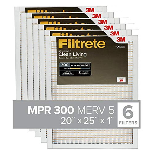 Filtrete BD03-6PK-1E 20x25x1, AC Furnace Air Filter, MPR 300, Clean Living Basic Dust, 6-Pack