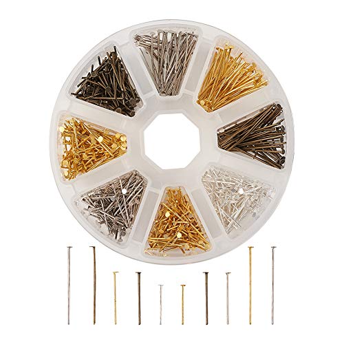 PandaHall 16mm 20mm 30mm Iron Head Pins 4 Color Flat Headpins for Earring Bracelet Jewelry Making Findings (About 650pcs/box)