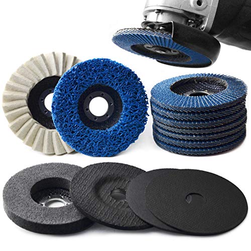 4.5 Inch x 7/8 inch Cut-Off Wheels & Flap Discs & Grinding Polishing Wheel 14PCS Set, Angle Grinder Cutting and Grinding Disc Assorted Grit Flap Discs Strip Disc Nylon Disc Felt Flap Disc for Metal