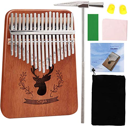17 Keys Thumb Piano, Portable Mbira Wood Finger Piano with Tuning Hammer and Study Instruction, Musical Instrument Gifts for Kid Adult Beginners