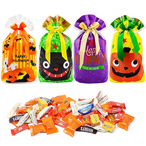 Halloween Trick Or Treat Bags Plastic with Auto Shrink Butterfly Ribbon Handle Party Favors Event Party Supplies