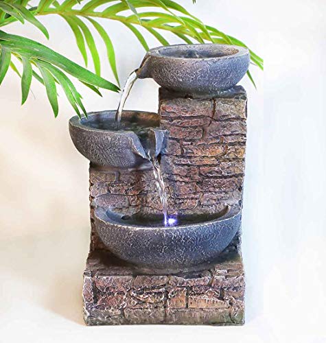 Ferrisland 3-Tier Flowing Bowls Waterfall Tabletop Fountain with LED Light