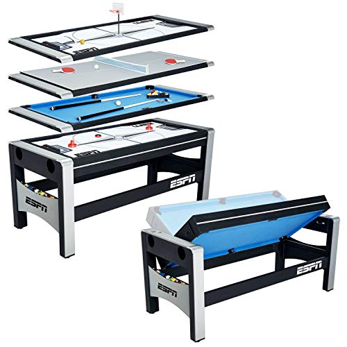 ESPN Multi Game Table 4-in-1 Swivel Combo Game Table, 4 Games with Hockey, Billiards, Table Tennis and Finger Shoot Basketball
