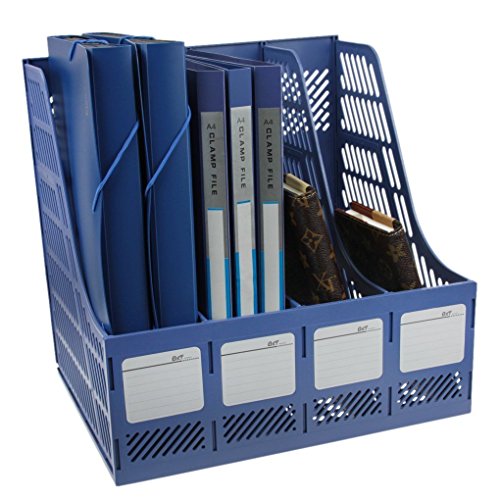 Clobeau Heavy Duty Four Sections File Rack Paper Magazine Holder Home Office Desk Book Sorter Storage Hanger Tidy Dispay Bin Desktop Shelf File Dividers Cabinet Document Tray Organizer Box