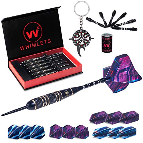 Whimlets Steel Tip Darts Set - Professional Darts Steel Tip for Dartboard with Extra Aluminum Shafts, O-Rings, Flights + Dart Tool and Sharpener + Gift Case + Darts Guide…