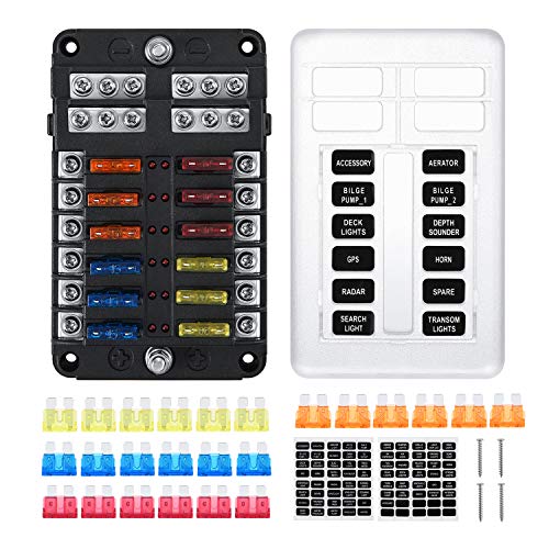 Kohree 12-Way 12V Blade Fuse Block, 12 Volt Automotive Fuse Box Holder Waterproof with Negative Bus 5A 10A 15A 20A Fuse Panel LED Indicator for Auto, RV, Car, Boat, Marine, Truck