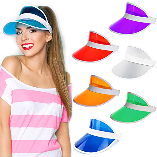 Ultrafun Unisex Candy Color Sun Visors Hats Plastic Clear UV Protection Cap for Sports Outdoor Activities (6pcs)
