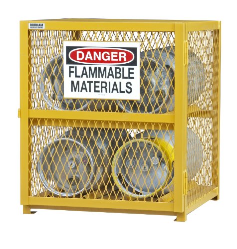 Durham Steel/Iron Horizontal Cylinder Storage Cabinet, EGCC4-50, 4 Cylinder Capacity, 30' Length x 30' Width x 35' Height, Yellow Powder Coat Finish