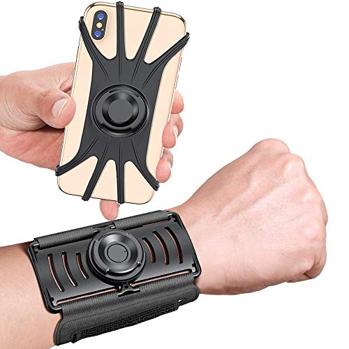 VUP Wristband Phone Holder, 360° Rotatable & Detachable Sports Wristband for iPhone 11 Pro Max XR XS X 8 7 6 6s Plus, Galaxy, Google Pixel, 4''-6.5''Phones, Great for Hiking Biking Walking Gym (Black)