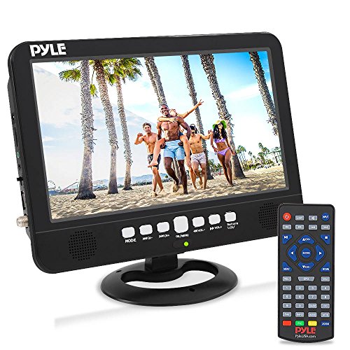 10 Inch Portable Widescreen TV - Smart Rechargeable Battery Wireless Car Digital TV Tuner, 1024x600p TFT LCD Monitor Screen w/Dual Stereo Speakers, USB, Antenna, Remote, RCA Cable - Pyle PLTV1053