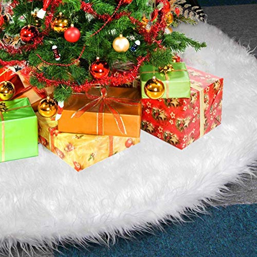 LoiStu 30 Inch Christmas Tree Skirt White Plush Tree Skirt Faux Fur Luxury Tree Skirts for Home Decoration