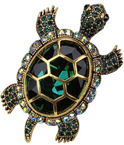 YACQ Women's Big Turtle Pin Brooch + Pendant 2 in 1 - Scarf Holders - Lead & Nickle Free - (2-1/4 x 1-1/2) Inches - Halloween Costume Jewelry Accessories (Green)