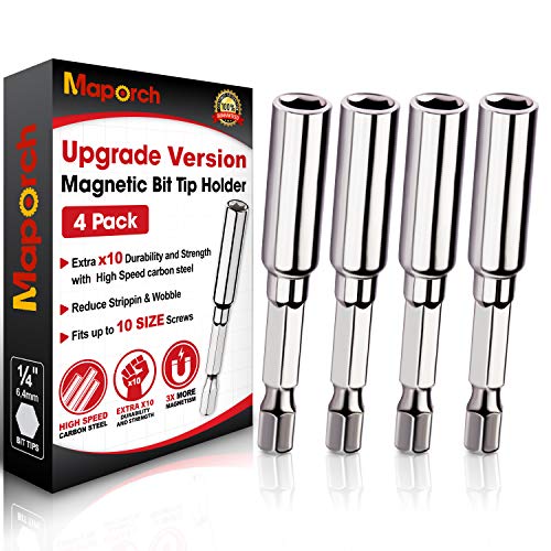 Magnetic Bit Holder 1/4 Inch Hex Shank Bit Tip Holder Drill Extension 4 Pack Set for Screws, Nuts, Drills and Handheld Driver with Stainless High Speed Steel