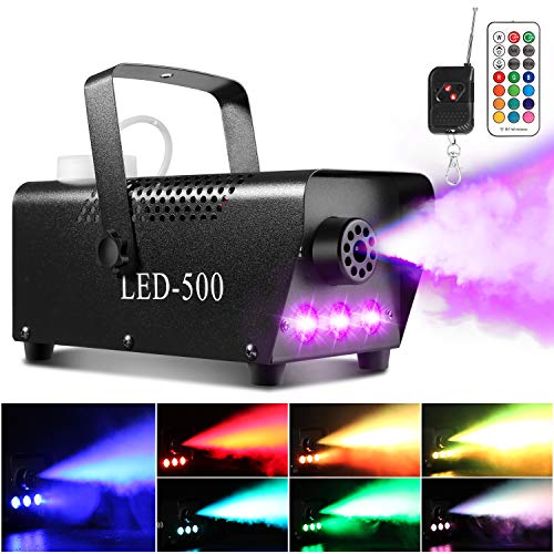 Smoke Machine, AGPTEK Fog Machine with 13 Colorful LED Lights Effect, 500W and 2000CFM Fog with 1 Wired Receiver and 2 Wireless Remote Controls, Perfect for Wedding, Halloween, Party and Stage Effect