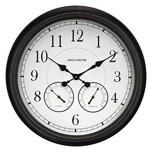 AcuRite 75473 24-inch Weathered Black Wall Clock with Thermometer and Hygrometer