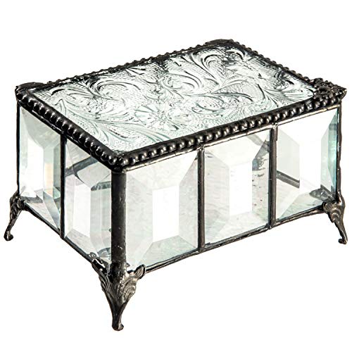 Beveled Glass Box Jewelry Chest Decorative Trinket Keepsake Display Crystal Clear Florentine Stained Glass Gift J Devlin Box 762