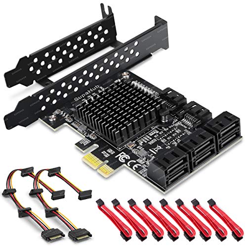 SupaHub 8 Ports PCIe SATA Card, PCIe x1 Non Raid Controller Card for SATA III 6G Hard Drives, Includes 8 SATA Cables and 2 SATA Power Splitter Cables, Boot as System Disk