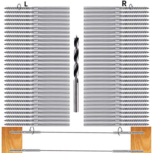 Zonegrace Swage Lag Screws Left & Right 64 Pack for 1/8' Deck Cable Railing Systems, 316 Stainless Steel Stair Deck Railing Wood Post Balusters for Cable Deck Railing Hardware (32 Pairs)