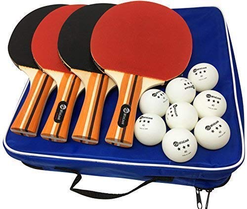 JP WinLook Ping Pong Paddle - 4 Pack; Pro Premium Table Tennis Racket Set; 8 Professional Game Balls; Practice Accessories Racquet Bat Bundle Kit; Portable Cover Case; Indoor Outdoor