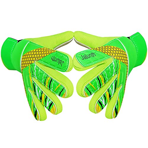 Goalkeeper Goalie Soccer Gloves - Kids & Youth Football Goal Keeper Gloves with Embossed Anti-Slip Latex Palm and Soft PU Hand Back (Green, 7)