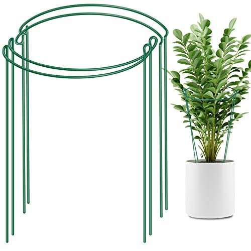 LEOBRO 4 Pack Plant Support Stake, Metal Garden Plant Stake, Green Half Round Plant Support Ring, Plant Cage, Plant Support for Tomato, Rose, Vine (9.4' Wide x 15.6' High)