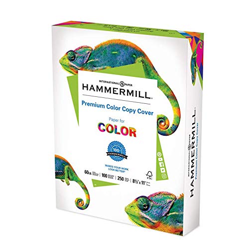 Hammermill Premium Color Copy Cover 60 lb Cardstock, 8.5x 11, 1 Pack, 250 Sheets, Made In USA, Sourced From American Family Tree Farms, 100 Bright, Acid Free, Heavy-weight Printer Paper, 122549R