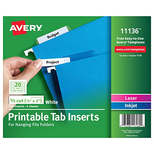 Avery WorkSaver Tab Inserts, 2 Inches, White, 100 Inserts (11136)