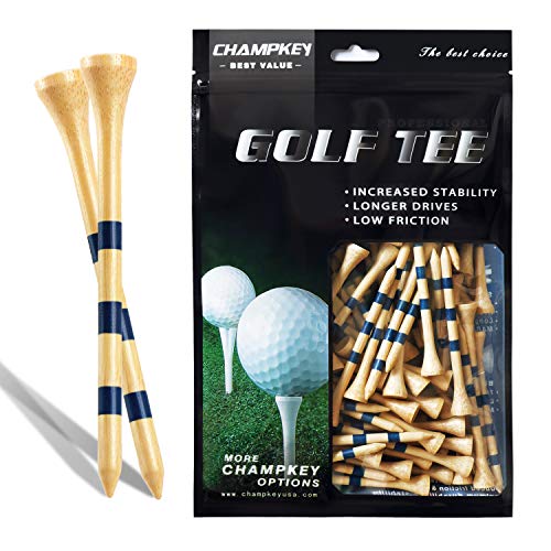 Champkey SDB Bamboo Golf Tees Pack of 120 (2-3/4' & 3-1/4' Available) - Friendly Biodegradable Material, More Durable and Stable (Natural, 3-1/4 Inch)