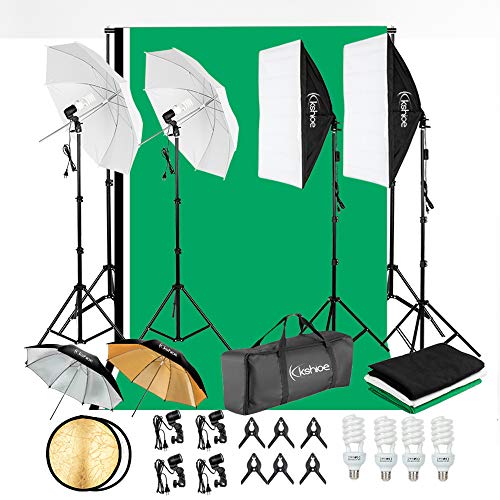 Kshioe 800W 5500K Umbrellas Softbox Continuous Lighting Kit with Backdrop Support System for Photo Studio Product, Portrait and Video Shoot Photography