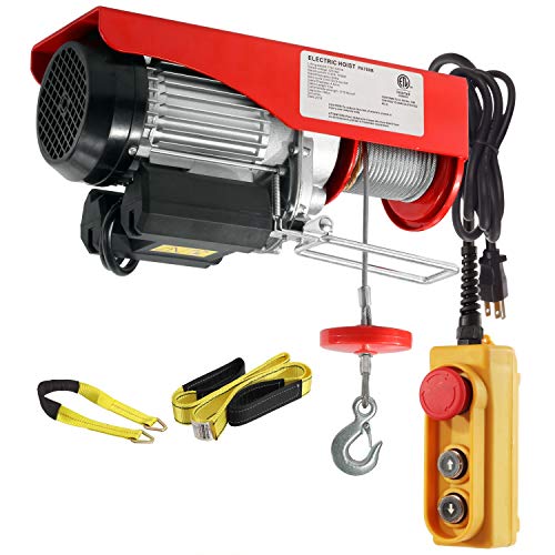 Partsam 1540 lbs Lift Electric Hoist Crane Remote Control Power System, Zinc-Plated Steel Wired Overhead Garage Ceiling Pulley Winch w/Premium Straps (w/Emergency Stop Switch)