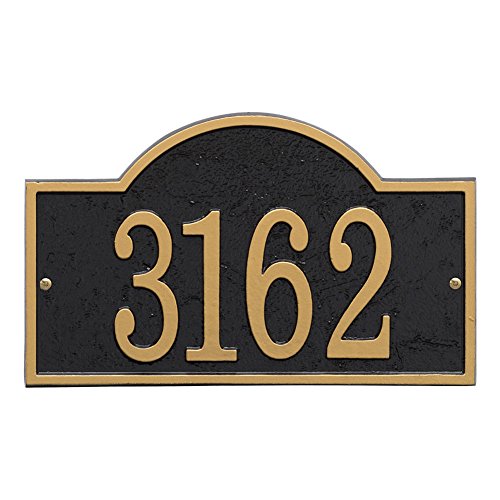 Whitehall Personalized Cast Metal Address Plaque - Custom House Number Sign - Arched Rectangle (12' x 7.25') - Black with Gold Numbers