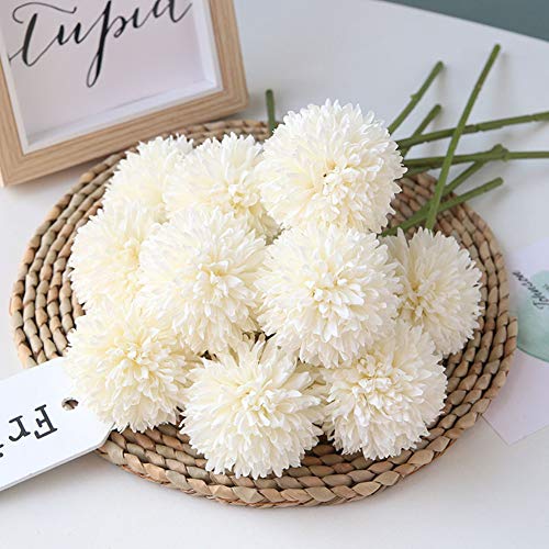 Homyu Artificial Flowers Chrysanthemum Ball Flowers Bouquet 10pcs Present for Important People Glorious Moral for Home Office Coffee House Parties and Wedding(Milk White)