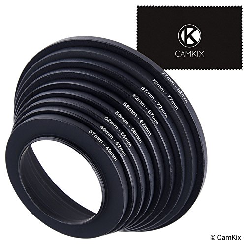 Step Up Lens Filter Adapter Rings - Set of 9 - Allows You to Fit Larger Size Lens Filters on a Lens with a Smaller Diameter - Sizes: 37-49, 49-52, 52-55, 55-58, 58-62, 62-67, 67-72, 72-77, 77-82 mm