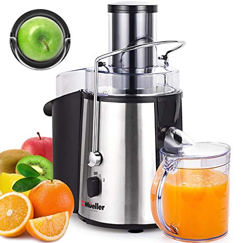 Mueller Austria Juicer Ultra 1100W Power, Easy Clean Extractor Press Centrifugal Juicing Machine, Wide 3' Feed Chute for Whole Fruit Vegetable, Anti-drip, High Quality, Large, Silver