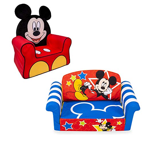 Marshmallow Furniture Comfy Foam Toddler 2-in-1 Couch & Chair Kids Furniture Package for Ages 2 Years Old and Up, Mickey Mouse