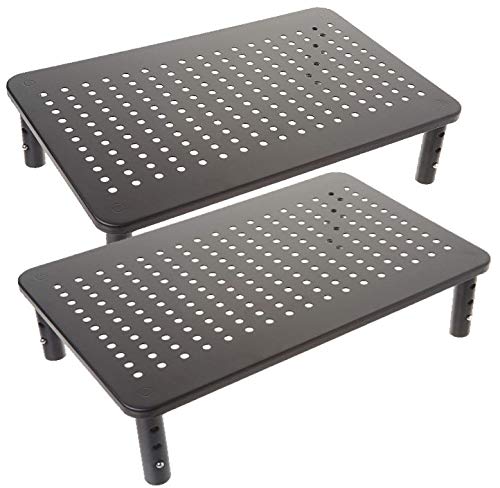 2 Pack Premium Laptop PC Monitor Stand with Sturdy, Stable Black Metal Construction. Fashionable Riser Height Adjustable with Non-Skid Rubber. Perfect for Computer Monitor iMac Stand or Computer Shelf