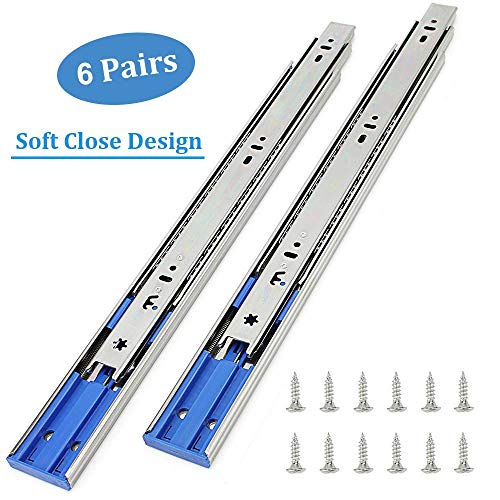 6 Pairs of 18 Inch Hardware 3-Section Soft Close Full Extension Ball Bearing Side Mount Drawer Slides,100 LB Capacity Drawer Slide