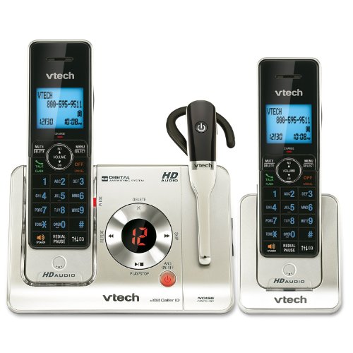 VTech LS6475-3 DECT 6.0 Expandable Cordless Phone with Answering System and DECT Cordless Headset, Silver with 2 Handsets and 1 Headset