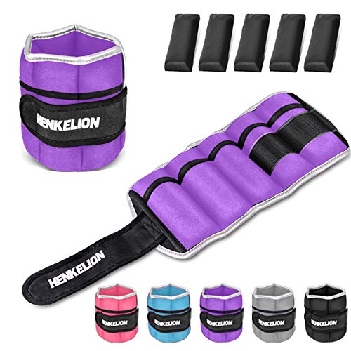 Henkelion 1 Pair 10Lbs Adjustable Ankle Weights for Women Men Kids, Wrist Weights Ankle Weights Sets for Gym, Fitness Workout, Running, Lifting Exercise Leg Weights - Each 5 Lbs Purple