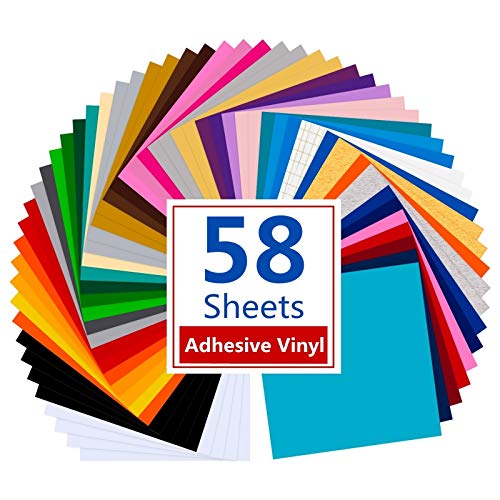 Tinzonc Permanent Adhesive Backed Vinyl 58 Sheets(12''x12'')- 41 Assorted Colors Self Craft Adhesive Vinyl Paper for Cutters-Sticker Vinyl Bundle(58 Sheets)