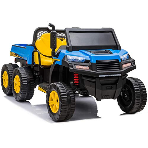 sopbost Ride on Truck 12V 14A 2 Seater Ride-on UTV with Large Dump Bed 6 Wheels Ride on Car for Kids with Remote Control, 4WD Ride on Toys with Headlight & Shift Knob for Toddler Tractor, Blue