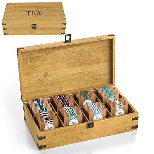 Zen Earth Bamboo Storage Box Tea Chest | Beautiful Wooden Kitchen Organizer with Large, Tall, Adjustable Shelves | Natural Bamboo Decorative Chest to Organize and Display Teas | 100% Handmade Craft
