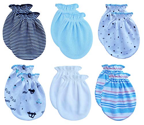 RATIVE Newborn Baby Cotton Gloves No Scratch Mittens For 0-6 Months Boys Girls (Newborn 0-6 Months, 6-pairs/apr 21)
