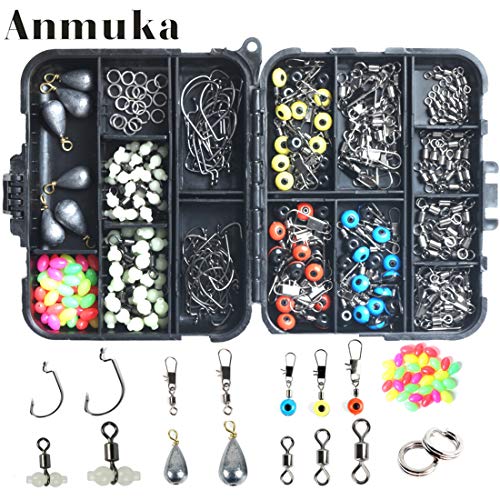 LESOVI 251 Pcs Fishing Tackle Kit, Fishing Terminal Tackle Set Included Fishing Hooks, Swivels, Connector, Weights, Fishing Space Bean, Luminous Gourds, Suitable for Freshwater & Saltwater Fishing