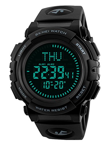 Men’s Military Sports Digital Watch with Survival Compass 50M Waterproof Countdown 3 Alarm Stopwatch (Black) (Black) (Black)